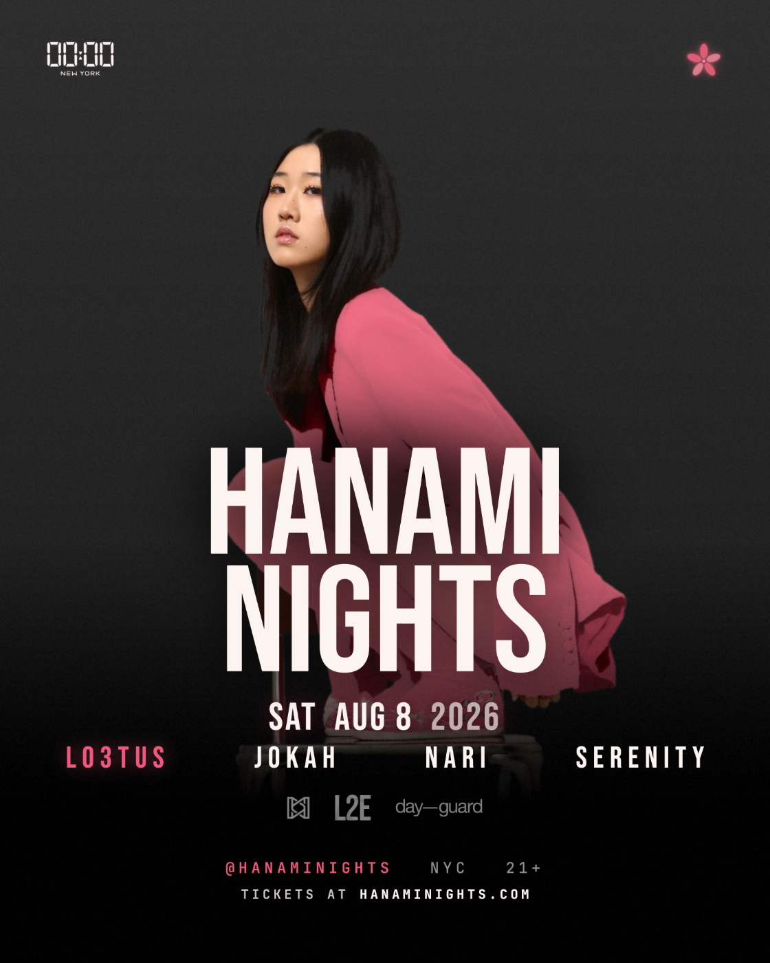 Hanami Nights August 8 flyer, Lo3tus headlining at 00:00 in Long Island City